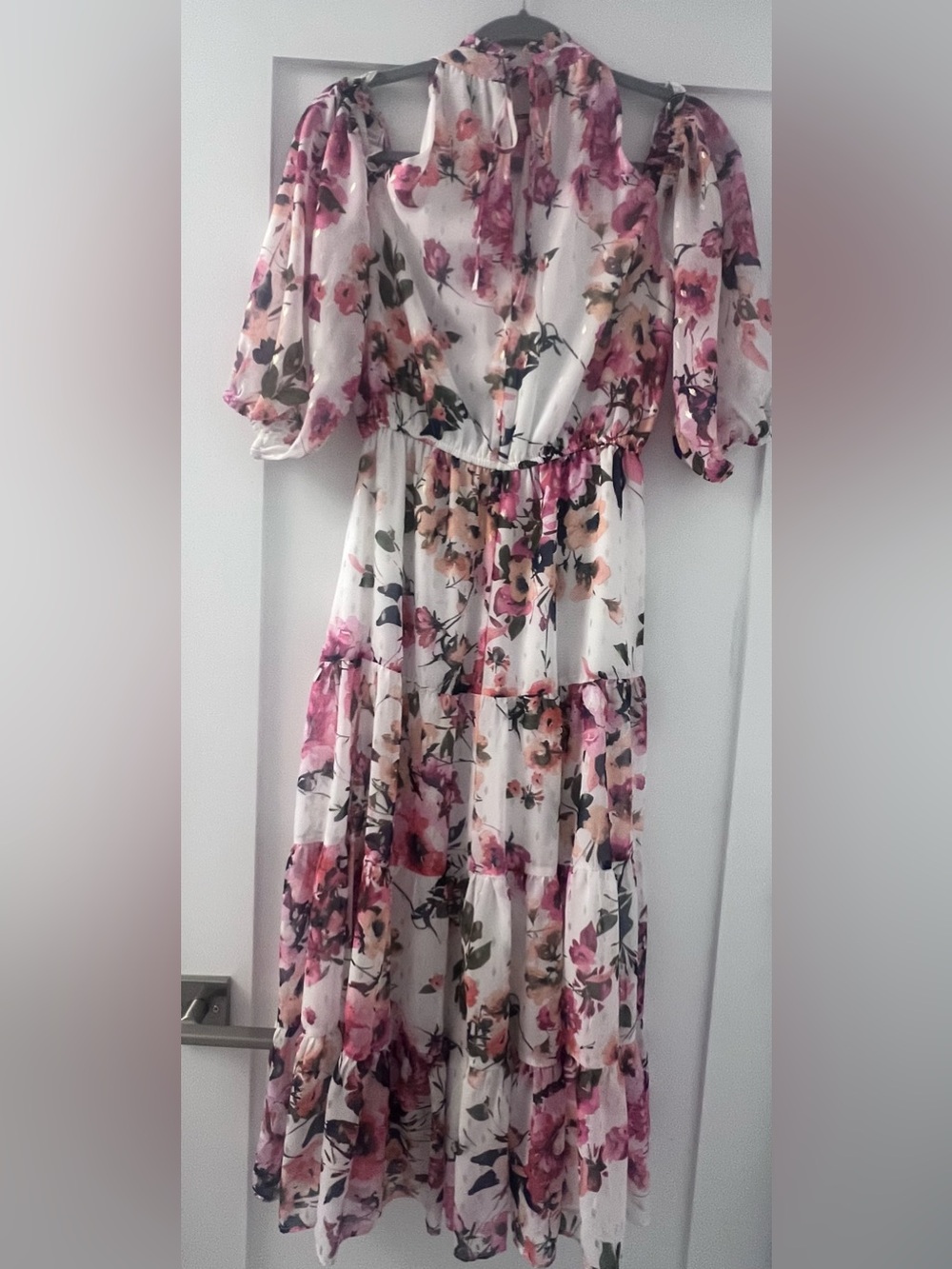 MSK Sleeveless Halter Neck Metallic Floral Maxi Dress Pink & White Small